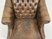 Chesterfield medinio rėmo fotelis ruda oda - nuotraukos Nr. 5