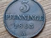 Meklenburgas-šverinas 3 pfenigai 1863 A reta