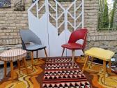 Vintažinės Mid century kėdės ir pufai