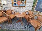 Vintažinės tikmedžio masyvo valgomojo odinės kėdės - nuotraukos Nr. 20