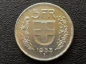 (482) 5 frankai 1933m. Šveicarija sidabras 835