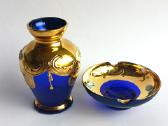 Murano vazelė ir lėkštutė kobaltas auksas Italija - nuotraukos Nr. 3