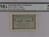 Lietuva 1 Centas (1922-09-10) Pick #1a Pmg 53