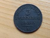 Vokietija- Prūsija 1865 3 pfenigai