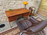 Vintažinis mid century tikmedžio rašomojo stalas - nuotraukos Nr. 14