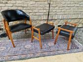 Vintažinis mid century odinis krėslas ir pufai - nuotraukos Nr. 4