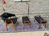 Vintažinis mid century odinis krėslas ir pufai - nuotraukos Nr. 6