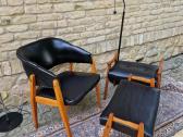Vintažinis mid century odinis krėslas ir pufai - nuotraukos Nr. 7