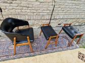 Vintažinis mid century odinis krėslas ir pufai - nuotraukos Nr. 10