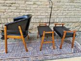 Vintažinis mid century odinis krėslas ir pufai - nuotraukos Nr. 14