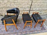 Vintažinis mid century odinis krėslas ir pufai - nuotraukos Nr. 21
