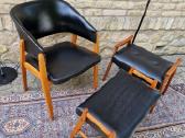 Vintažinis mid century odinis krėslas ir pufai - nuotraukos Nr. 25