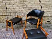 Vintažinis mid century odinis krėslas ir pufai - nuotraukos Nr. 26
