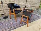 Vintažinis mid century odinis krėslas ir pufai - nuotraukos Nr. 27