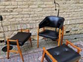 Vintažinis mid century odinis krėslas ir pufai - nuotraukos Nr. 30