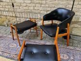 Vintažinis mid century odinis krėslas ir pufai - nuotraukos Nr. 31