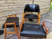 Vintažinis mid century odinis krėslas ir pufai - nuotraukos Nr. 32
