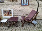 Vintažinis mid century ratango fotelis su pakoju