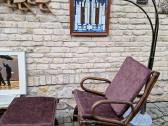 Vintažinis mid century ratango fotelis su pakoju - nuotraukos Nr. 12