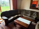 Tvirta graži odinė/ąžuolinė sofa-kampas