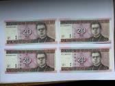 Keturi 20 Litų banknotai 2007 m. Unc