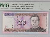 20 Litų 2001 m. Pirma Serija Aa0000833 Pmg66