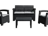 Rotango baldų komplektas: sofa, 2 foteliai, stalas