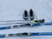 Madshus slidės su batais, lazdomis