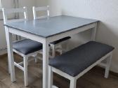 Valgomojo stalas su 2 minkštomis kėdėmis, suolu - nuotraukos Nr. 2