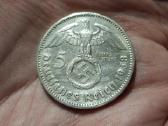 Vokietija 5 mark 1938 F sidabras