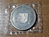 Šveicarija 5 francs 1980 proof bankiniam įpakavime