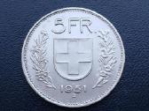 5 frankai 1951m. Šveicarija sidabras