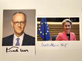 Friedrich Merz ir Ursula von der Leyen autografai