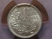 Sidabrinis 1925 m. 1 Litas. Pcgs Ms62.