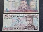 1993 m. banknotai 2 Lt, 5 Lt, 20 Lt, 50 Lt
