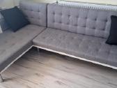 Kampinė sofa lova, 218x155x69 cm, balta ir pilka