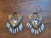 Boho stil natūralios odos auskarai su kutais