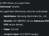 Samsung EVO 850 SSD 250 GB M2 (232 GB) - nuotraukos Nr. 3