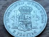 5 Ispanijos pesetos Alfonsas Xii 1875 m., De M