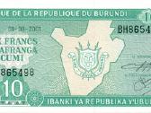 Burundi 10 francs amafranga 2001. Unc. P - nuotraukos Nr. 2