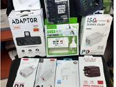 Įkrovikliai, adapteriai, laidai, ilgintuvai