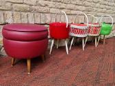 Vintažinės mid century rankdarbių dėžutės,pufas - nuotraukos Nr. 9
