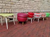 Vintažinės mid century rankdarbių dėžutės,pufas - nuotraukos Nr. 14