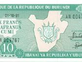 Burundi 10 francs amafranga 1991. Unc. P - nuotraukos Nr. 2