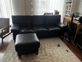 Sofa, odinė, juoda