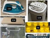 Laptop stand, table, fan, vase, dish rack, iron