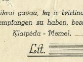 Čekis kvitas Memel Klaipėda