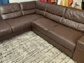Naturalios odos tamsiai rudas kampas sofa-lova - nuotraukos Nr. 4