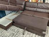 Naturalios odos tamsiai rudas kampas sofa-lova - nuotraukos Nr. 9