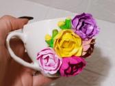 Puodelis rankų darbo 3D gėlės rožės flowers rose - nuotraukos Nr. 3